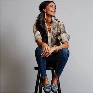 CAbi Women's Gray Velvet Jean Jacket